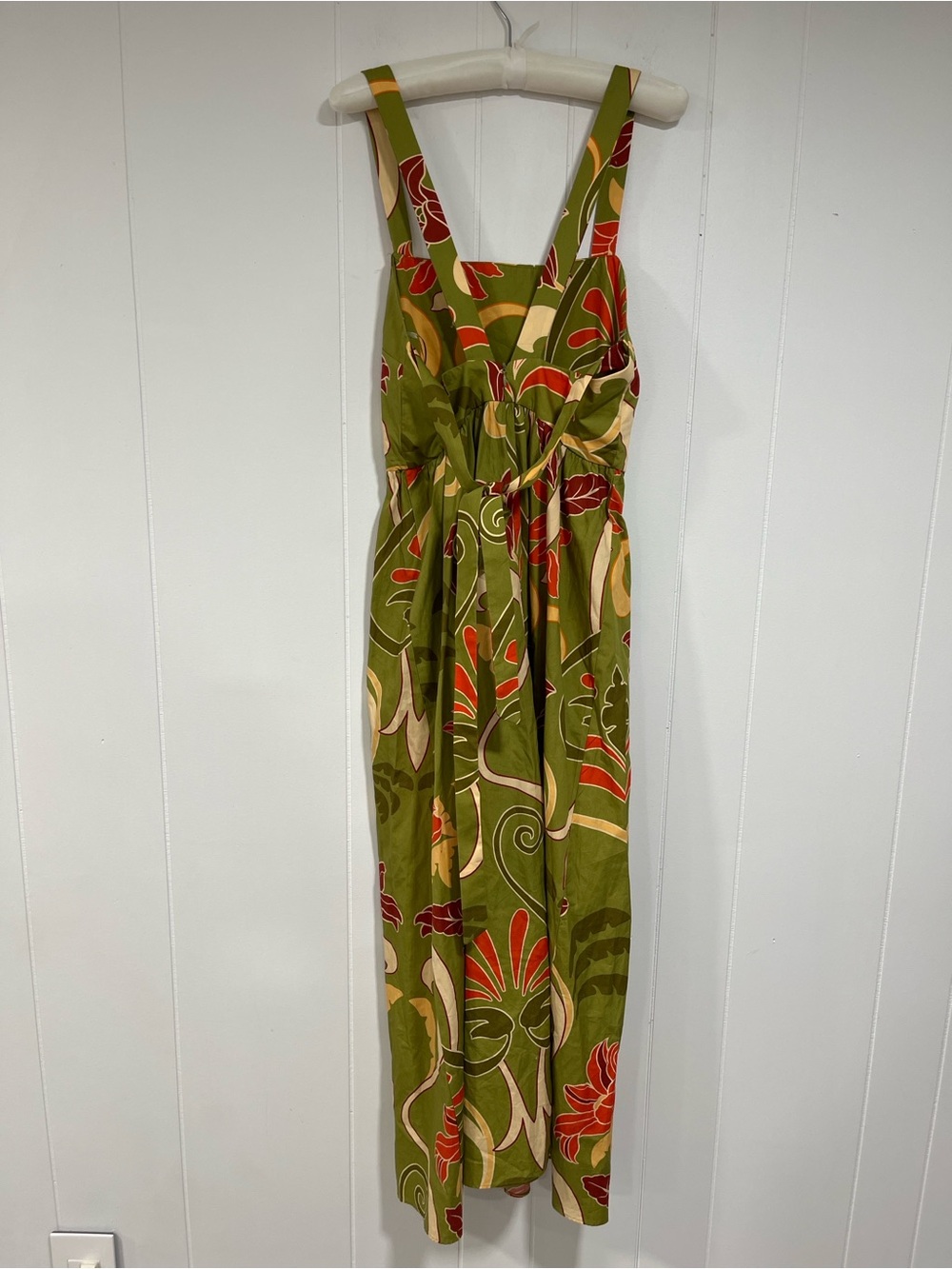 Zara Olive Green Floral Midi Dress with Red & Cream Accents - Picture 12 of 14